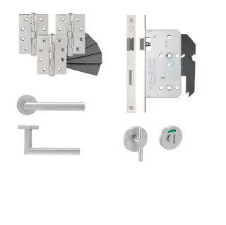 Eclipse 24413 Mitred Lever Disabled Turn Bathroom DIN Lock Door Pack - Satin Stainless Steel