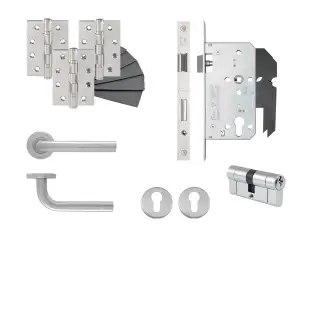 Eclipse 24421 Straight Lever Euro Double Key Cylinder DIN Lock Door Pack - Satin Stainless Steel