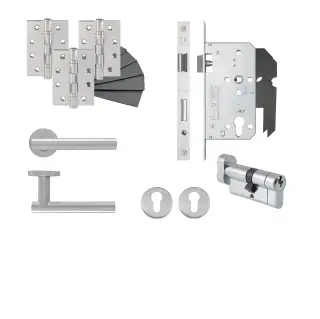 Eclipse 24430 T Bar Lever Euro Cylinder & Turn DIN Lock Door Pack - Satin Stainless Steel