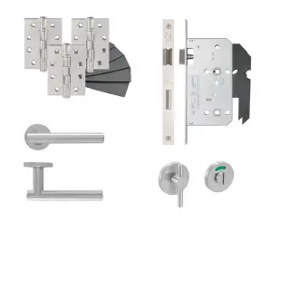 Eclipse 24433 T Bar Lever Disabled Turn Bathroom DIN Lock Door Pack - Satin Stainless Steel