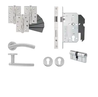 Eclipse 24441 Arched Lever Euro Double Key Cylinder DIN Lock Door Pack - Satin Stainless Steel