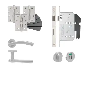 Eclipse 24442 Arched Lever Bathroom DIN Lock Door Pack - Satin Stainless Steel