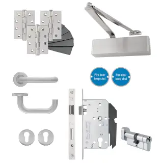 Eclipse 24483 Commercial Office Locking Heavy Duty DIN Door Pack - Satin Stainless Steel