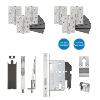 Eclipse 24485 Commercial Double Riser Heavy Duty DIN Door Pack - Satin Stainless Steel
