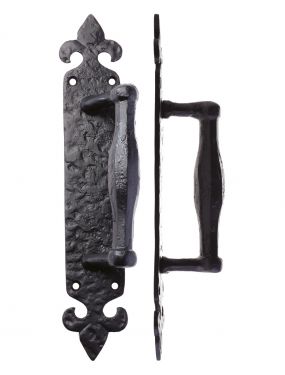 Click Here To Enlarge This Photo Of FF74 - Zoo Hardware Foxcote Foundries Pull Handle on Fleur De Lys Backplate &lpar;254 x 45mm&rpar; Black Antique