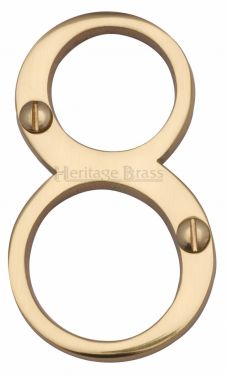 Click Here To Enlarge This Photo Of C1560 8-PB Heritage Brass Numeral 8 Face Fix 76mm &lpar;3"&rpar; Polished Brass Finish