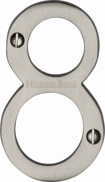 Click Here To Enlarge This Photo Of C1560 8-SN Heritage Brass Numeral 8 Face Fix 76mm &lpar;3"&rpar; Satin Nickel Finish