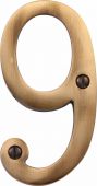 C1560 9-AT Heritage Brass Numeral 9 Face Fix 76mm &lpar;3"&rpar; Antique Brass Finish