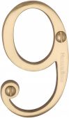 C1560 9-PB Heritage Brass Numeral 9 Face Fix 76mm &lpar;3"&rpar; Polished Brass Finish