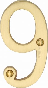 Click Here To Enlarge This Photo Of C1560 9-SB Heritage Brass Numeral 9 Face Fix 76mm &lpar;3"&rpar; Satin Brass Finish