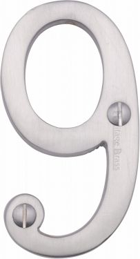 Click Here To Enlarge This Photo Of C1560 9-SC Heritage Brass Numeral 9 Face Fix 76mm &lpar;3"&rpar; Satin Chrome Finish
