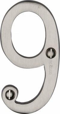 Click Here To Enlarge This Photo Of C1560 9-SN Heritage Brass Numeral 9 Face Fix 76mm &lpar;3"&rpar; Satin Nickel Finish