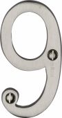 C1560 9-SN Heritage Brass Numeral 9 Face Fix 76mm &lpar;3"&rpar; Satin Nickel Finish