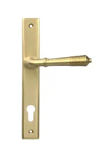 52424 From The Anvil Satin Brass Reeded Slimline Lever Espag&period; Lock Set