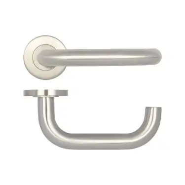 Click Here To Enlarge This Photo Of JSS202 Frelan Hardware Orbit 19mm Door Handles on 8mm Sprung Rose Grade 201 Satin Stainless Steel