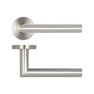 JSS402 Frelan Hardware Julian Door Handles on Rose Grade 304 Satin Stainless Steel
