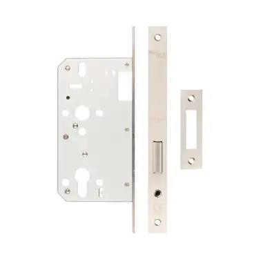 Click Here To Enlarge This Photo Of JL-DD60SSS Frelan Hardware Jedo DIN Euro Profile Deadlock 60mm Backset with Square Corners - Satin Stainless Steel