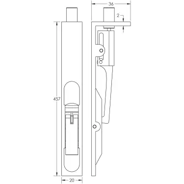 Click Here To Enlarge This Photo Of JSS53 Frelan Hardware Satin Stainless Steel Lever Action Flush Bolt &lpar;Square Forend&rpar; 457mm x 20mm