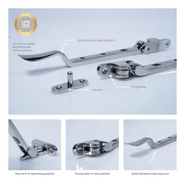 Click Here To Enlarge This Photo Of BLU Performance Regent 11" &lpar;280mm&rpar; Casement Window Stay&comma; 316 Polished Stainless Steel &lpar;REG300-11-PSS&rpar;