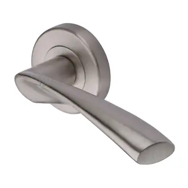 Click Here To Enlarge This Photo Of SC-2042-SNZ M&period;Marcus Sorrento Door Handle Lever Latch on Round Rose Treviso Design Satin Nickel on Zinc finish