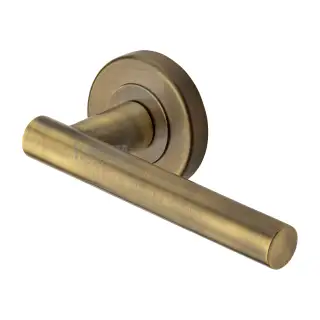 SC-3052-AZ M&period;Marcus Sorrento Door Handle Lever Latch on Round Rose Shuttle Design Antique Brass on Zinc finish