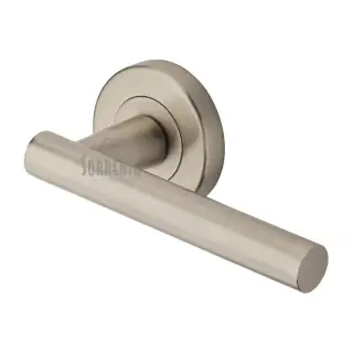 SC-3052-SNZ M&period;Marcus Sorrento Door Handle Lever Latch on Round Rose Shuttle Design Satin Nickel on Zinc finish