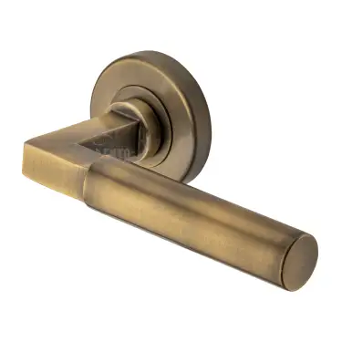 Click Here To Enlarge This Photo Of SC-4059-AZ M&period;Marcus Sorrento Door Handle Lever Latch on Round Rose Gropius Bau Design Antique Brass on Zinc finish