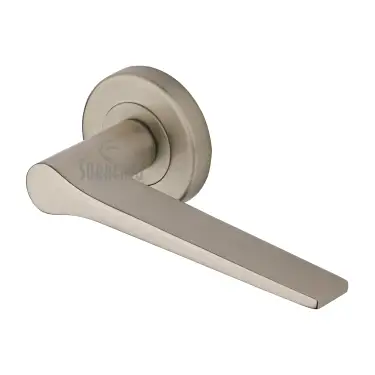 Click Here To Enlarge This Photo Of SC-3059-SNZ M&period;Marcus Sorrento Door Handle Lever Latch on Round Rose Neo Design Satin Nickel on Zinc finish