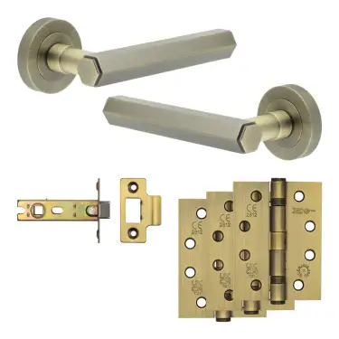 Click Here To Enlarge This Photo Of JV849AB Frelan Hardware Jedo Complete 'Hex' Door Handle Pack - Internal Doors - Antique Brass