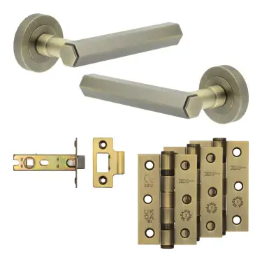 Click Here To Enlarge This Photo Of JV849AB Frelan Hardware Jedo Complete 'Hex' Door Handle Pack - Internal Doors - Antique Brass