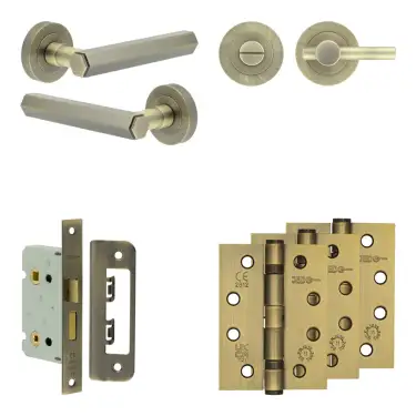 Click Here To Enlarge This Photo Of JV849AB Frelan Hardware Jedo Complete 'Hex' Door Handle Pack - Internal Doors - Antique Brass
