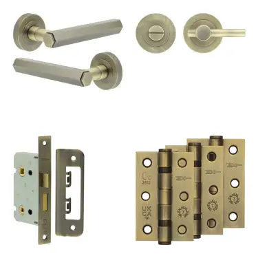 Click Here To Enlarge This Photo Of JV849AB Frelan Hardware Jedo Complete 'Hex' Door Handle Pack - Internal Doors - Antique Brass