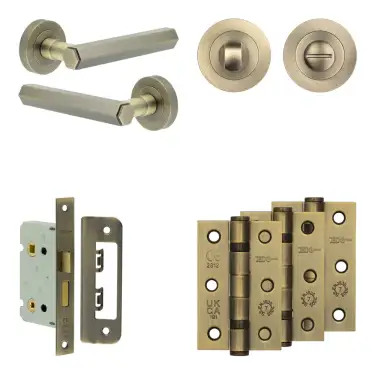 Click Here To Enlarge This Photo Of JV849AB Frelan Hardware Jedo Complete 'Hex' Door Handle Pack - Internal Doors - Antique Brass