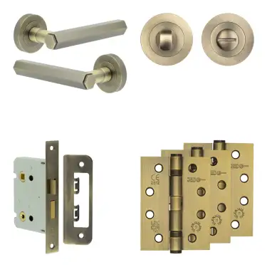 Click Here To Enlarge This Photo Of JV849AB Frelan Hardware Jedo Complete 'Hex' Door Handle Pack - Internal Doors - Antique Brass
