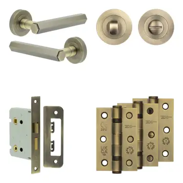 Click Here To Enlarge This Photo Of JV849AB Frelan Hardware Jedo Complete 'Hex' Door Handle Pack - Internal Doors - Antique Brass