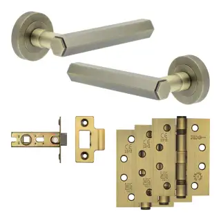 JV849AB Frelan Hardware Jedo Complete 'Hex' Door Handle Pack - Internal Doors - Antique Brass