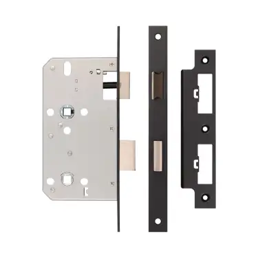 Click Here To Enlarge This Photo Of JL-DB60MB Frelan Hardware Jedo DIN Bathroom Lock 60mm Backset &lpar;78mm c&sol;c&rpar; with Square Corners - Black