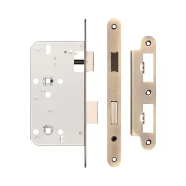 Click Here To Enlarge This Photo Of JL-DB60RAB Frelan Hardware Jedo DIN Bathroom Lock 60mm Backset &lpar;78mm c&sol;c&rpar; with Radius Corners - Antique Brass