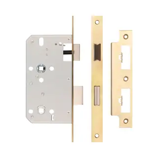 JL-DB60SB Frelan Hardware Jedo DIN Bathroom Lock 60mm Backset &lpar;78mm c&sol;c&rpar; with Square Corners - Satin Brass