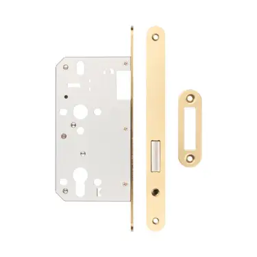 Click Here To Enlarge This Photo Of JL-DD60RSB Frelan Hardware Jedo DIN Euro Profile Deadlock 60mm Backset with Radius Corners - Satin Brass