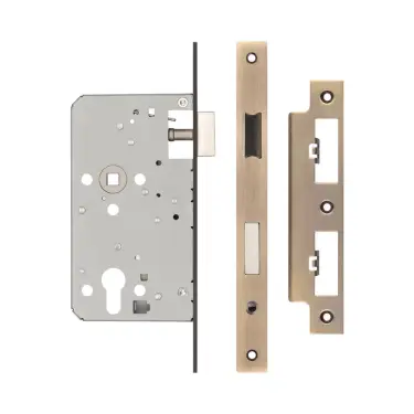 Click Here To Enlarge This Photo Of JL-DE60AB Frelan Hardware Jedo DIN Euro Profile Escape Lock 60mm Backset &lpar;72mm c&sol;c&rpar; with Square Corners - Antique Brass