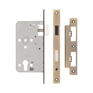JL-DE60AB Frelan Hardware Jedo DIN Euro Profile Escape Lock 60mm Backset &lpar;72mm c&sol;c&rpar; with Square Corners - Antique Brass