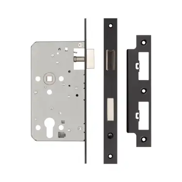 Click Here To Enlarge This Photo Of JL-DE60MB Frelan Hardware Jedo DIN Euro Profile Escape Lock 60mm Backset &lpar;72mm c&sol;c&rpar; with Square Corners - Black