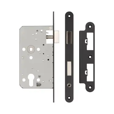 Click Here To Enlarge This Photo Of JL-DE60RMB Frelan Hardware Jedo DIN Euro Profile Escape Lock 60mm Backset &lpar;72mm c&sol;c&rpar; with Radius Corners - Black