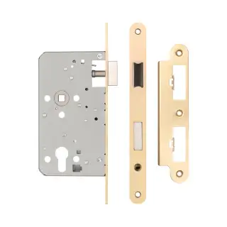 JL-DE60RSB Frelan Hardware Jedo DIN Euro Profile Escape Lock 60mm Backset &lpar;72mm c&sol;c&rpar; with Radius Corners - Satin Brass