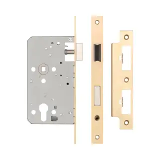 JL-DE60SB Frelan Hardware Jedo DIN Euro Profile Escape Lock 60mm Backset &lpar;72mm c&sol;c&rpar; with Square Corners - Satin Brass