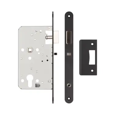 Click Here To Enlarge This Photo Of JL-DNL60RMB Frelan Hardware Jedo DIN Mortice Nightlatch 60mm Backset &lpar;72mm c&sol;c&rpar; with Radius Corners - Black