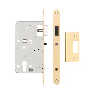 JL-DNL60RSB Frelan Hardware Jedo DIN Mortice Nightlatch 60mm Backset &lpar;72mm c&sol;c&rpar; with Radius Corners - Satin Brass