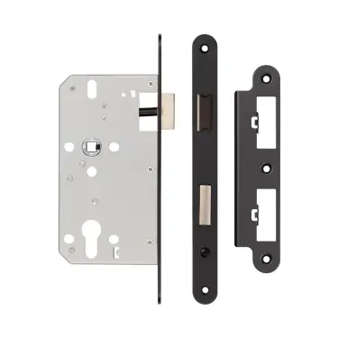 Click Here To Enlarge This Photo Of JL-DS60RMB Frelan Hardware Jedo DIN Euro Profile Sashlock 60mm Backset &lpar;72mm c&sol;c&rpar; with Radius Corners - Black