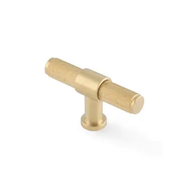 Click Here To Enlarge This Photo Of AW838-80-SBPVD - Alexander & Wilks Kingston Knurled T-Bar Cupboard Knob 80mm - Satin Brass PVD